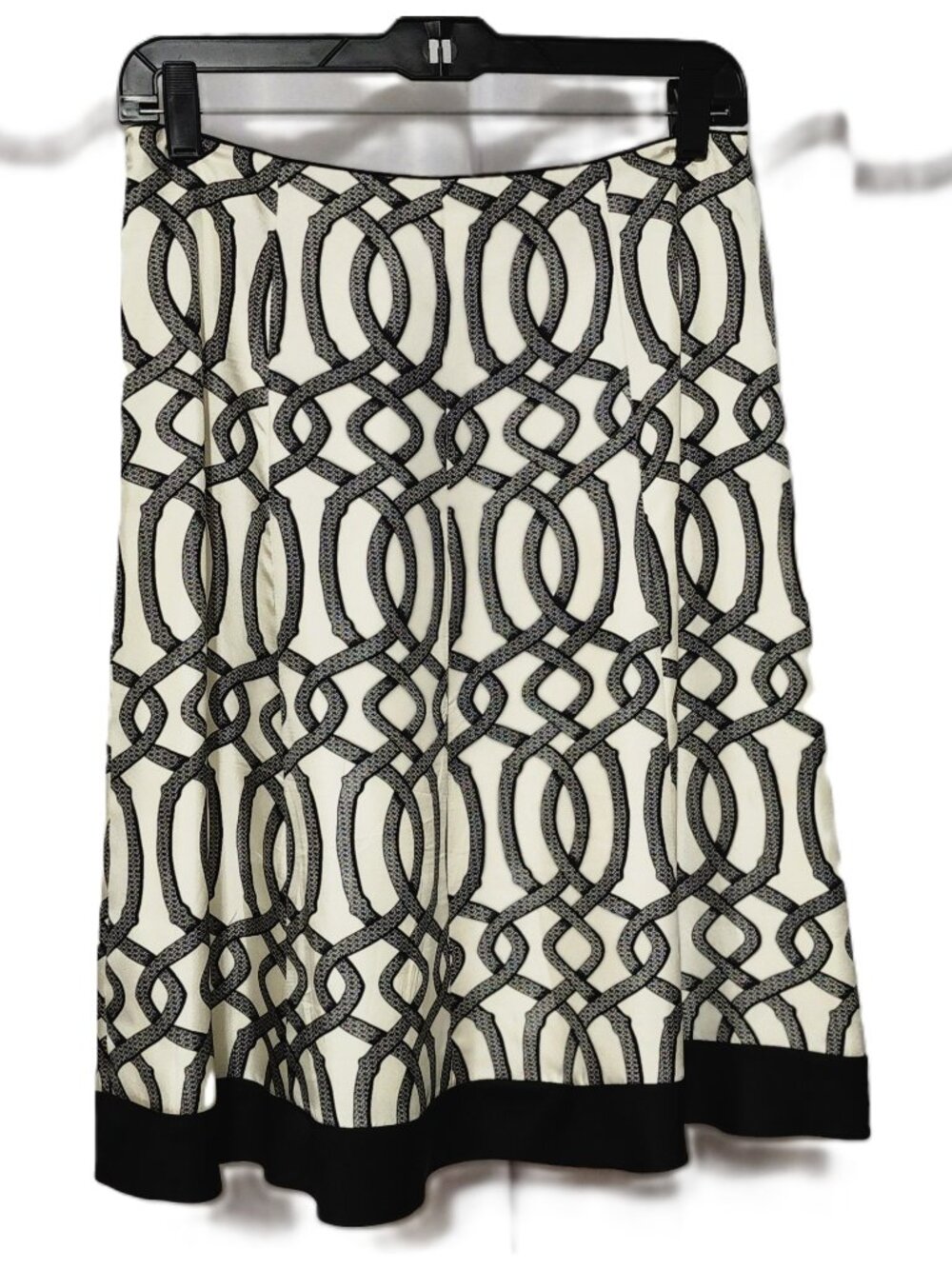 White House Black Market Black & Ecru A-Line 100% Silk Skirt Size 0